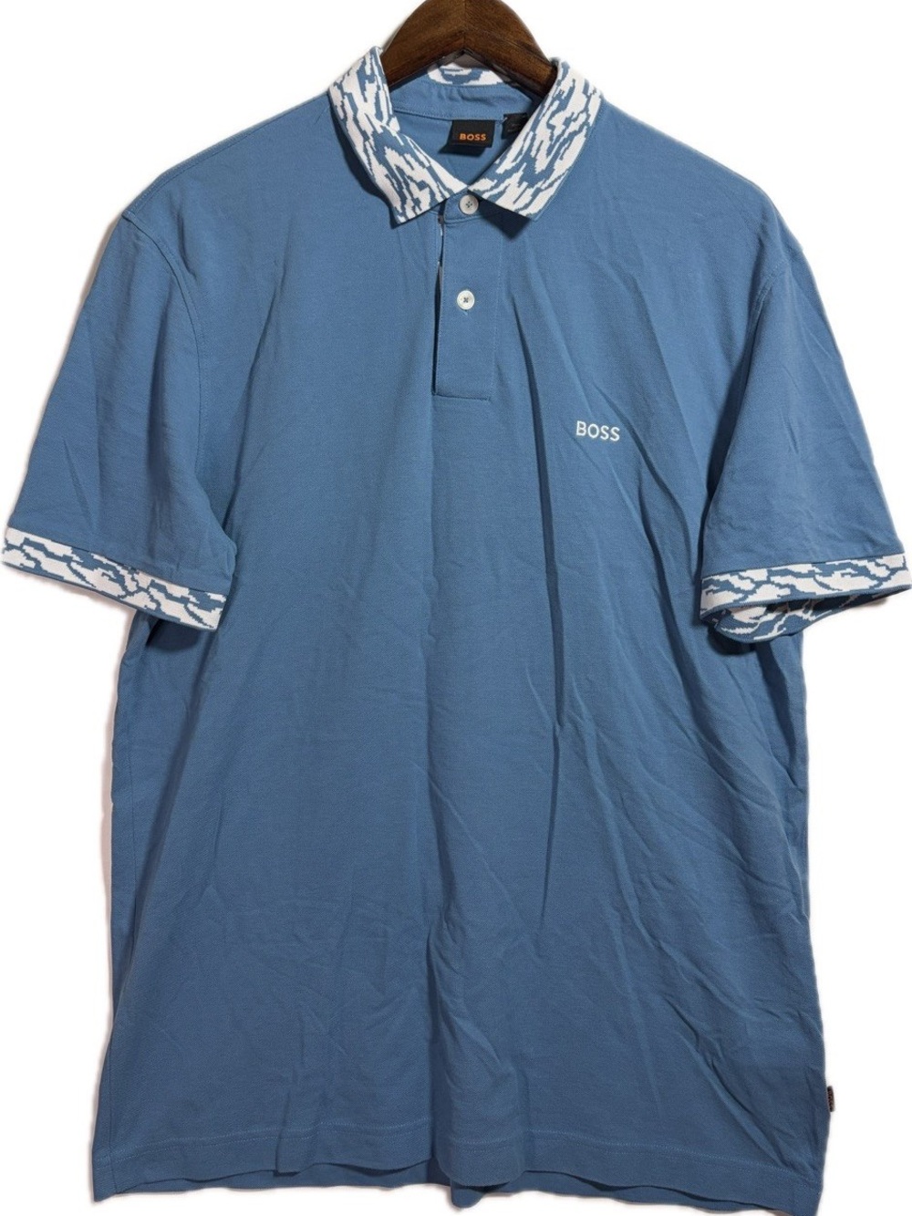 Hugo Boss Ocean Detailed Polo L Light Blue Pique Patterned Collar Coastal Prep